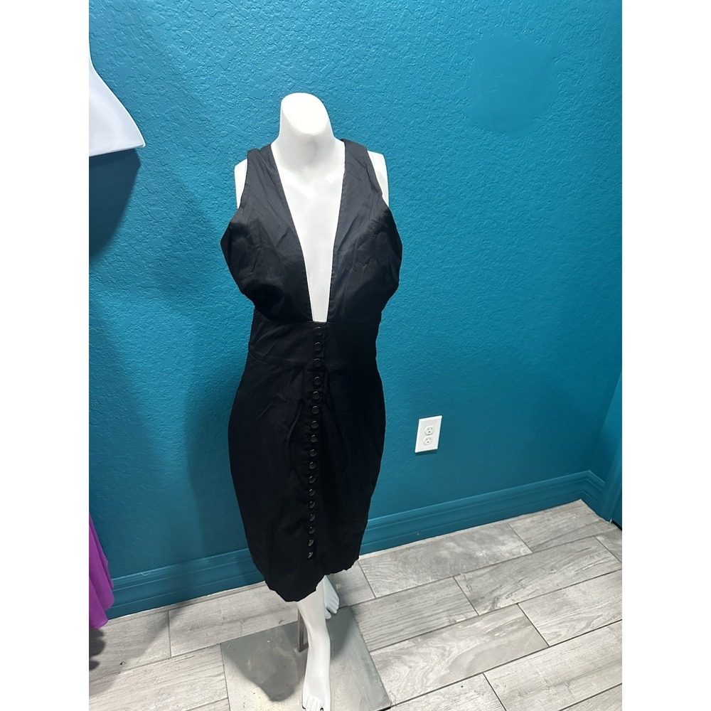 Bebe Black Halter Deep V Bodycon Dress 6
